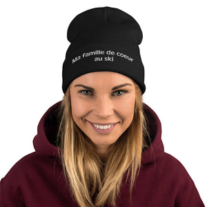 Bonnet brodé "Ma famille de coeur au ski"