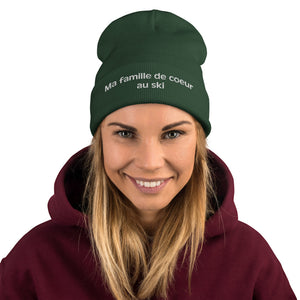 Bonnet brodé "Ma famille de coeur au ski"