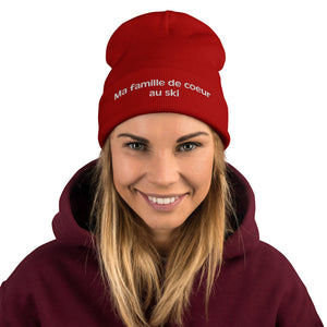 Bonnet brodé "Ma famille de coeur au ski"